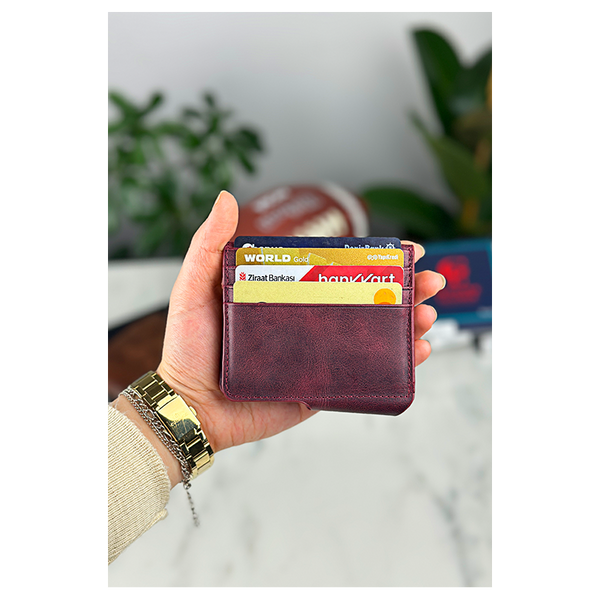 %100 Hakiki Deri Bordo Renk Tiguan Kartlık Erkek Deri Cüzdan