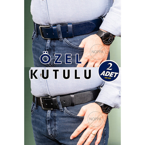 Hakiki Deri Erkek Kot Kemeri 2'li Siyah & Lacivert