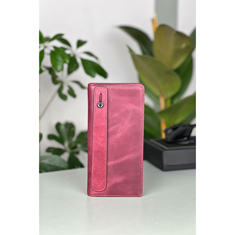 Hakiki Deri Kadın Deri Cüzdan Bordo Fermuarlı Telefon Bölmeli Unisex Deri Cüzdan