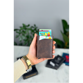 Kahverengi Kart Mekanizmalı Retro Erkek Hakiki Deri Cüzdan