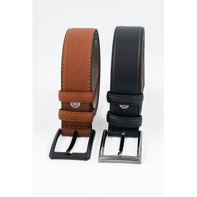 2'li Klasik Erkek Vegan Deri Kemer Dikişli Erkek Kemeri - 2