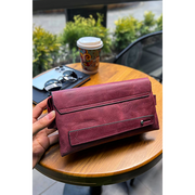 Bordo Hakiki Deri Unisex Çanta: Fermuarlı, Mıknatıslı ve Tutamaçlı Telefon Bölmeli, Gerçek Deri Şıklığı