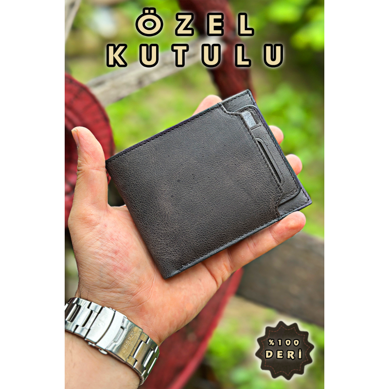 Hakiki Deri Erkek Cüzdan Antrasit Kartlıklı Gerçek Deri Cüzdan