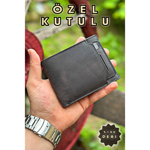 Hakiki Deri Erkek Cüzdan Antrasit Kartlıklı Gerçek Deri Cüzdan