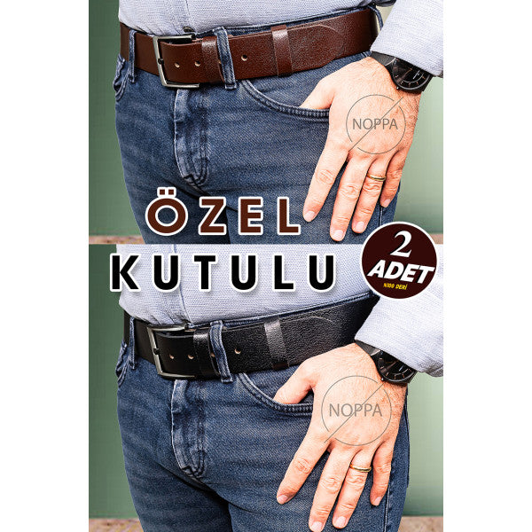 Erkek Hakiki Deri Kot Kemeri 2 Adet Spor Siyah Ve Kahverengi 2li Hakiki Manda Derisi