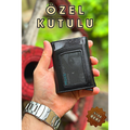 Hakiki Deri Siyah Mekanizmalı Erkek Cüzdan Retro Gerçek Deri Cüzdan