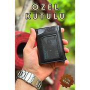 Hakiki Deri Siyah Mekanizmalı Erkek Cüzdan Retro Gerçek Deri Cüzdan