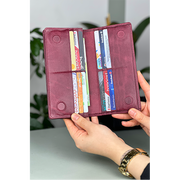 Hakiki Deri Kadın Deri Cüzdan Bordo Fermuarlı Telefon Bölmeli Unisex Deri Cüzdan