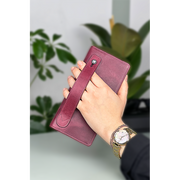 Hakiki Deri Kadın Deri Cüzdan Bordo Fermuarlı Telefon Bölmeli Unisex Deri Cüzdan