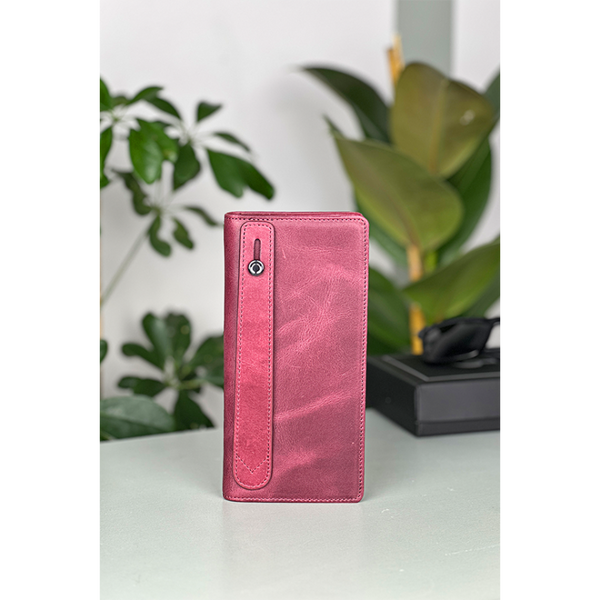 Hakiki Deri Kadın Deri Cüzdan Bordo Fermuarlı Telefon Bölmeli Unisex Deri Cüzdan