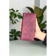 Hakiki Deri Kadın Deri Cüzdan Bordo Fermuarlı Telefon Bölmeli Unisex Deri Cüzdan