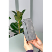 Hakiki Deri Kadın Deri Cüzdan Gri Fermuarlı Telefon Bölmeli Unisex Deri Cüzdan