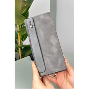 Hakiki Deri Kadın Deri Cüzdan Gri Fermuarlı Telefon Bölmeli Unisex Deri Cüzdan