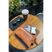 Hakiki Deri Unisex El Çantası Taba Telefon Bölmeli ve Fermuarlı